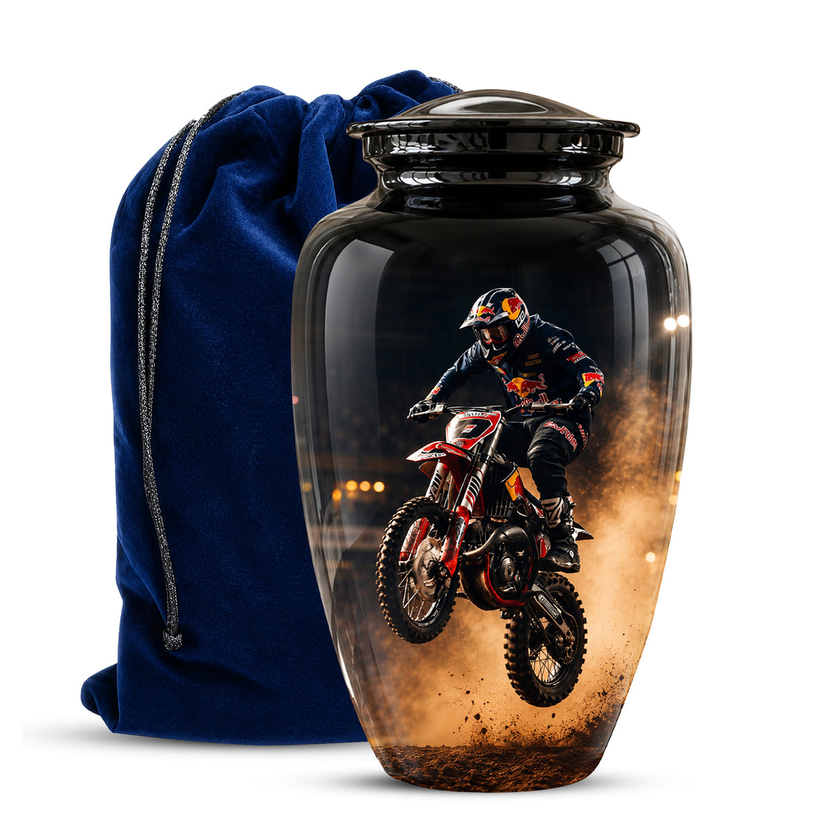Motocross Rider Memorial Cremation Urn for Human Ashes – Personalized Dirt Bike Tribute Urn
