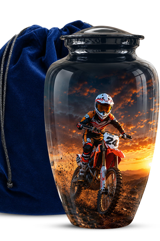 Motocross Sunset Cremation Urn for Human Ashes – Personalized Dirt Bike Memorial Urn