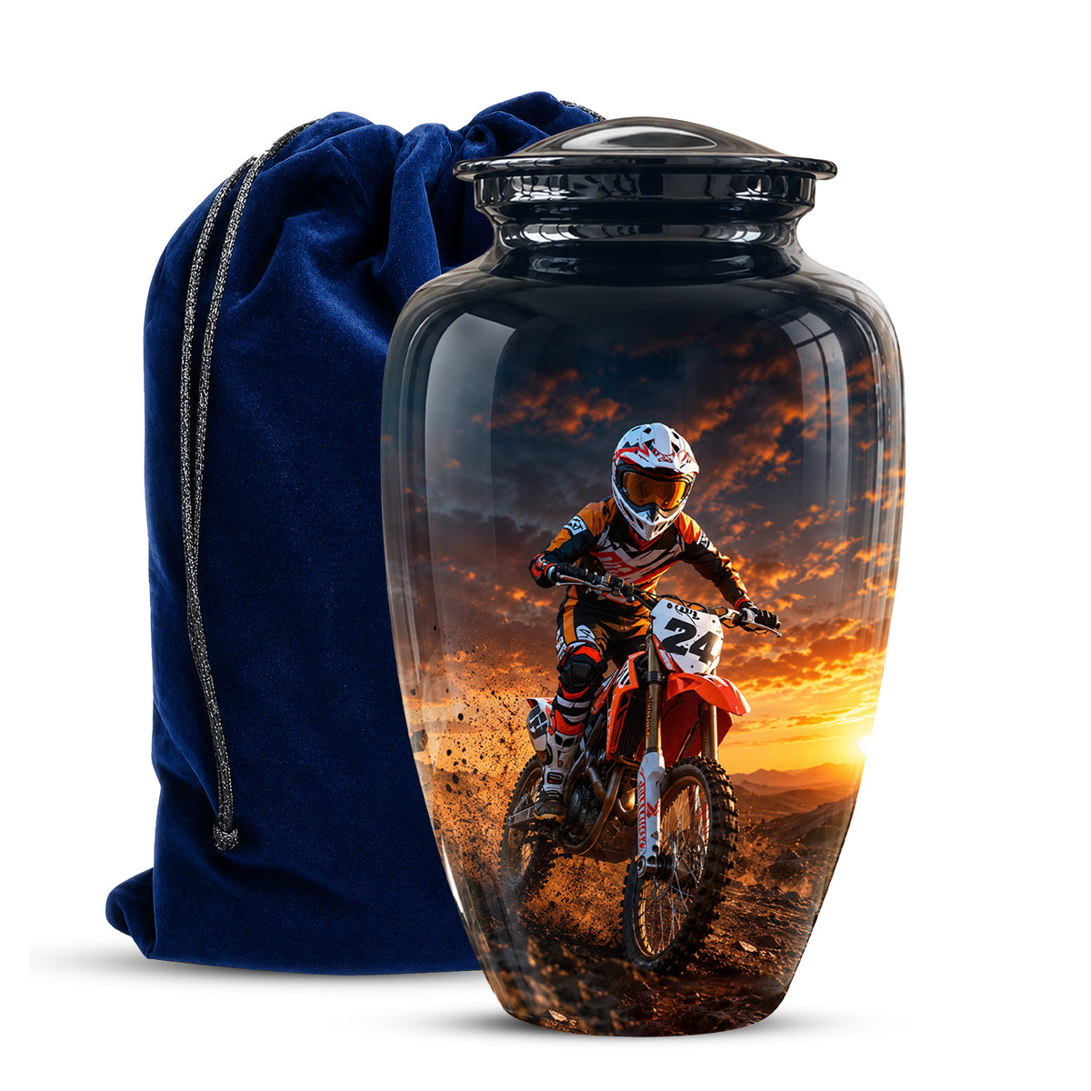 Motocross Sunset Cremation Urn for Human Ashes – Personalized Dirt Bike Memorial Urn