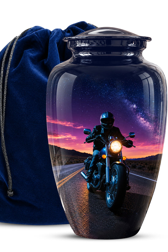 Motorcycle Cremation Urn - Rider Memorial Tribute, Metal Keepsake Urn