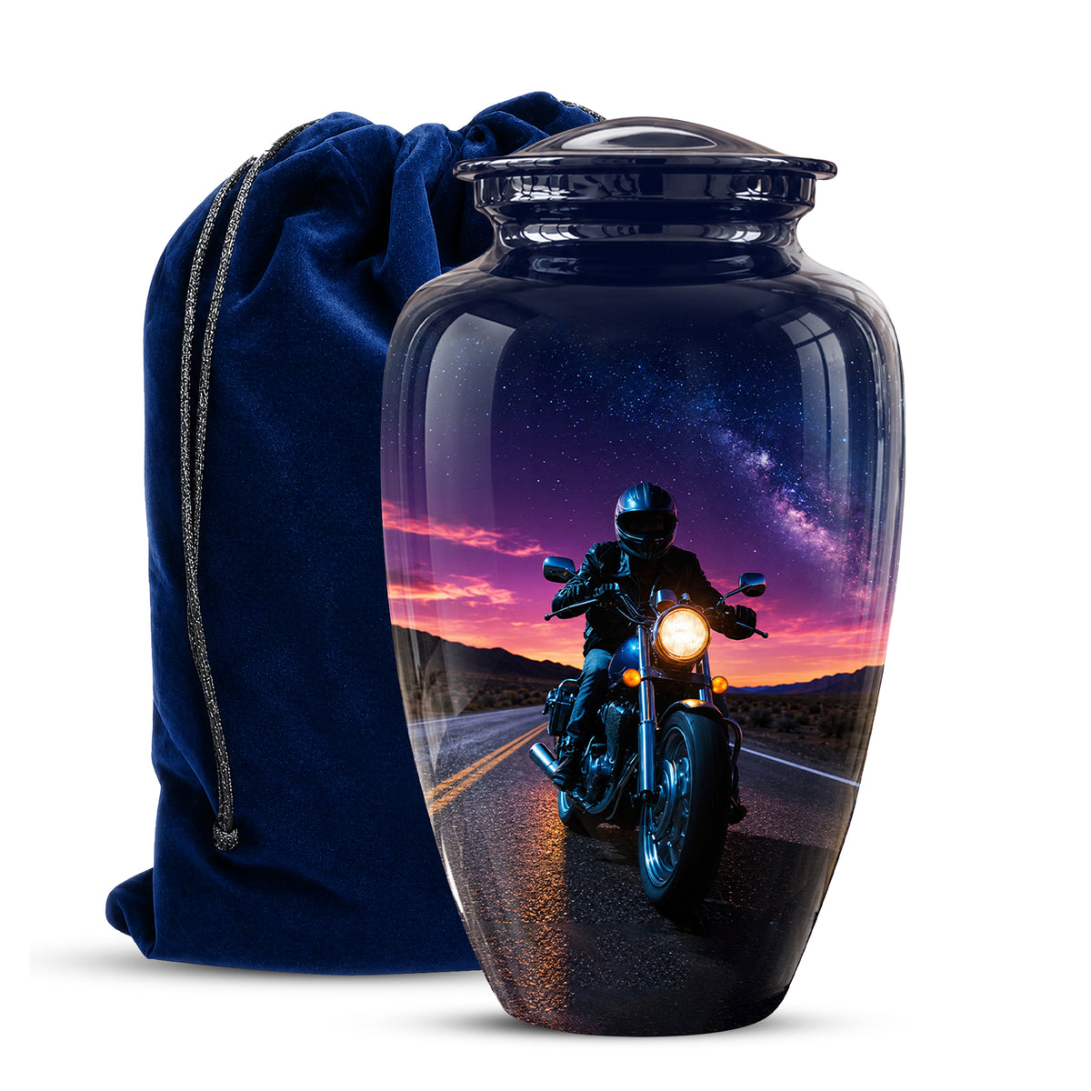 Motorcycle Cremation Urn - Rider Memorial Tribute, Metal Keepsake Urn
