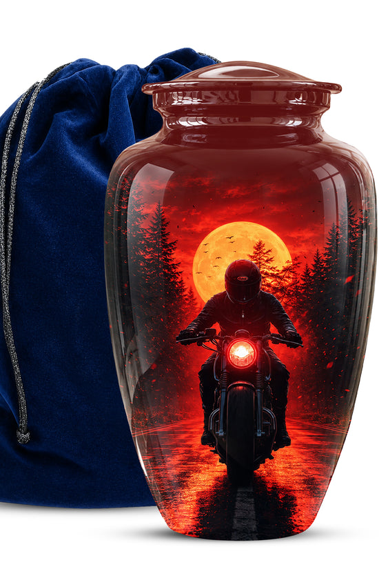 Red Moon Motorcycle Memorial Cremation Urn for Human Ashes – Personalized Biker Tribute Urn