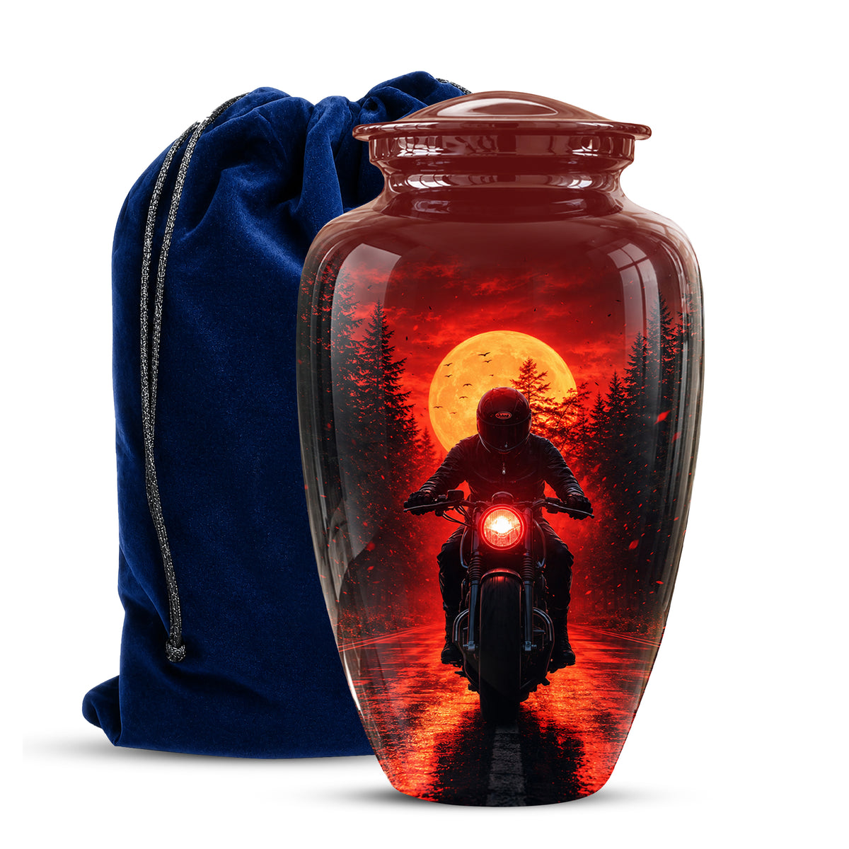 Red Moon Motorcycle Memorial Cremation Urn for Human Ashes – Personalized Biker Tribute Urn
