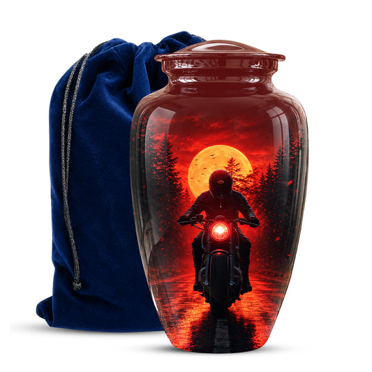 Red Moon Motorcycle Memorial Cremation Urn for Human Ashes – Personalized Biker Tribute Urn