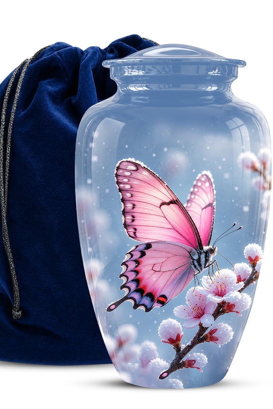 Pink Butterfly Cremation Urn - Cherry Blossom Memorial Keepsake