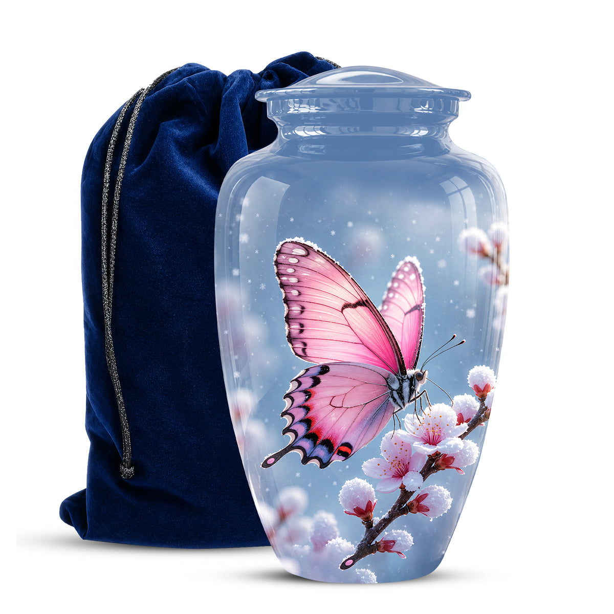 Pink Butterfly Cremation Urn - Cherry Blossom Memorial Keepsake