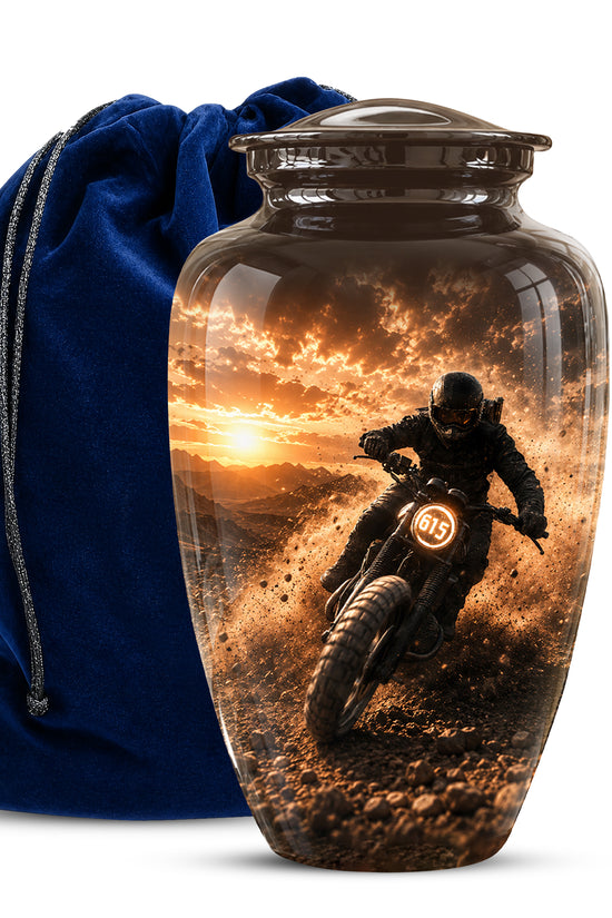 Adventure Motorcycle Memorial Cremation Urn for Human Ashes – Personalized Biker Tribute Urn