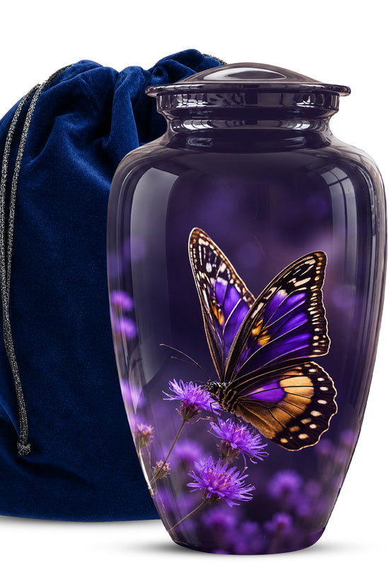 Purple Butterfly Cremation Urn  - Memorial Keepsake for Ashes