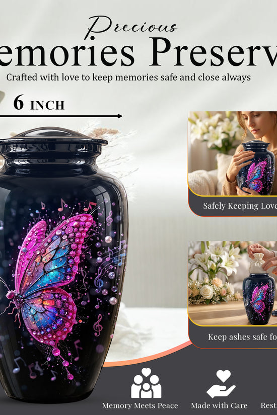Butterfly Cremation Urn for Ashes - Pink and Blue Music Butterfly Memorial Urn