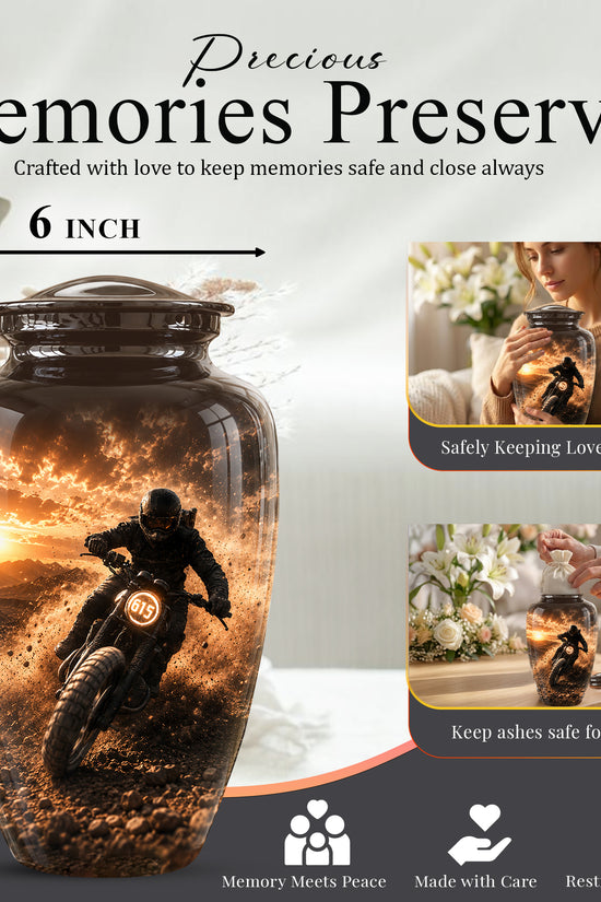 Adventure Motorcycle Memorial Cremation Urn for Human Ashes – Personalized Biker Tribute Urn