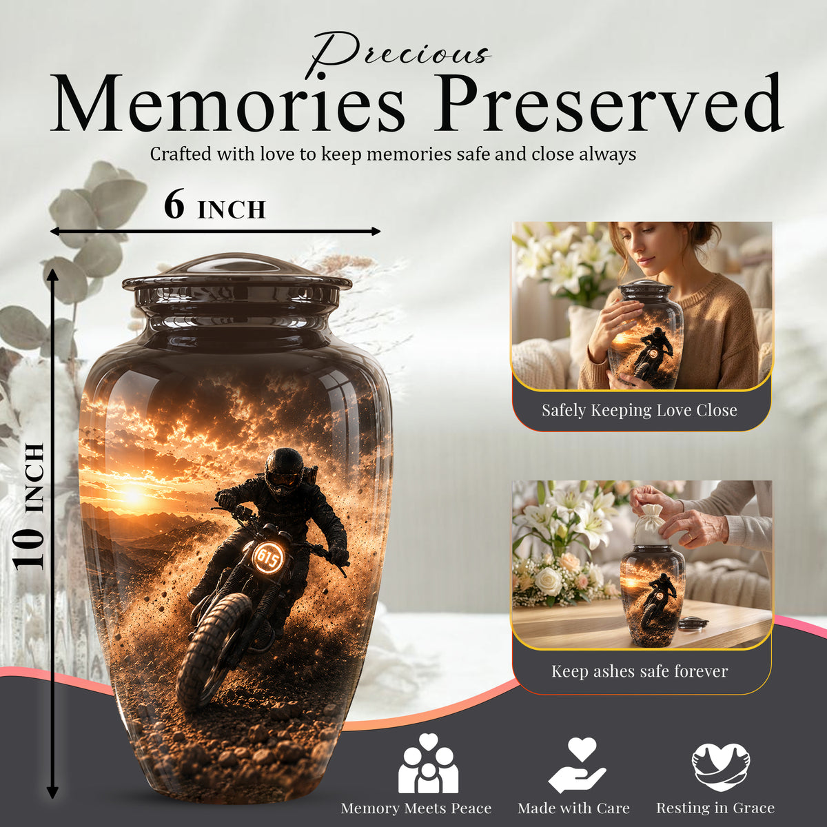 Adventure Motorcycle Memorial Cremation Urn for Human Ashes – Personalized Biker Tribute Urn
