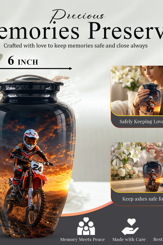 Motocross Sunset Cremation Urn for Human Ashes – Personalized Dirt Bike Memorial Urn