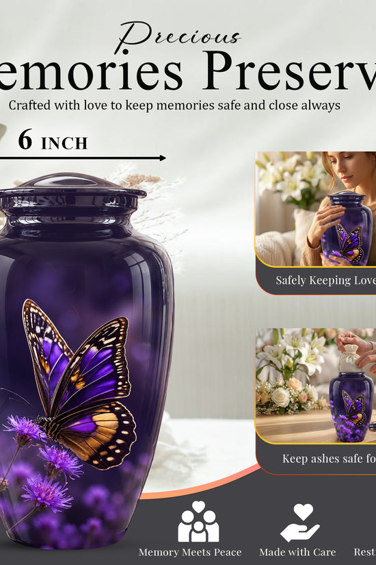 Purple Butterfly Cremation Urn  - Memorial Keepsake for Ashes