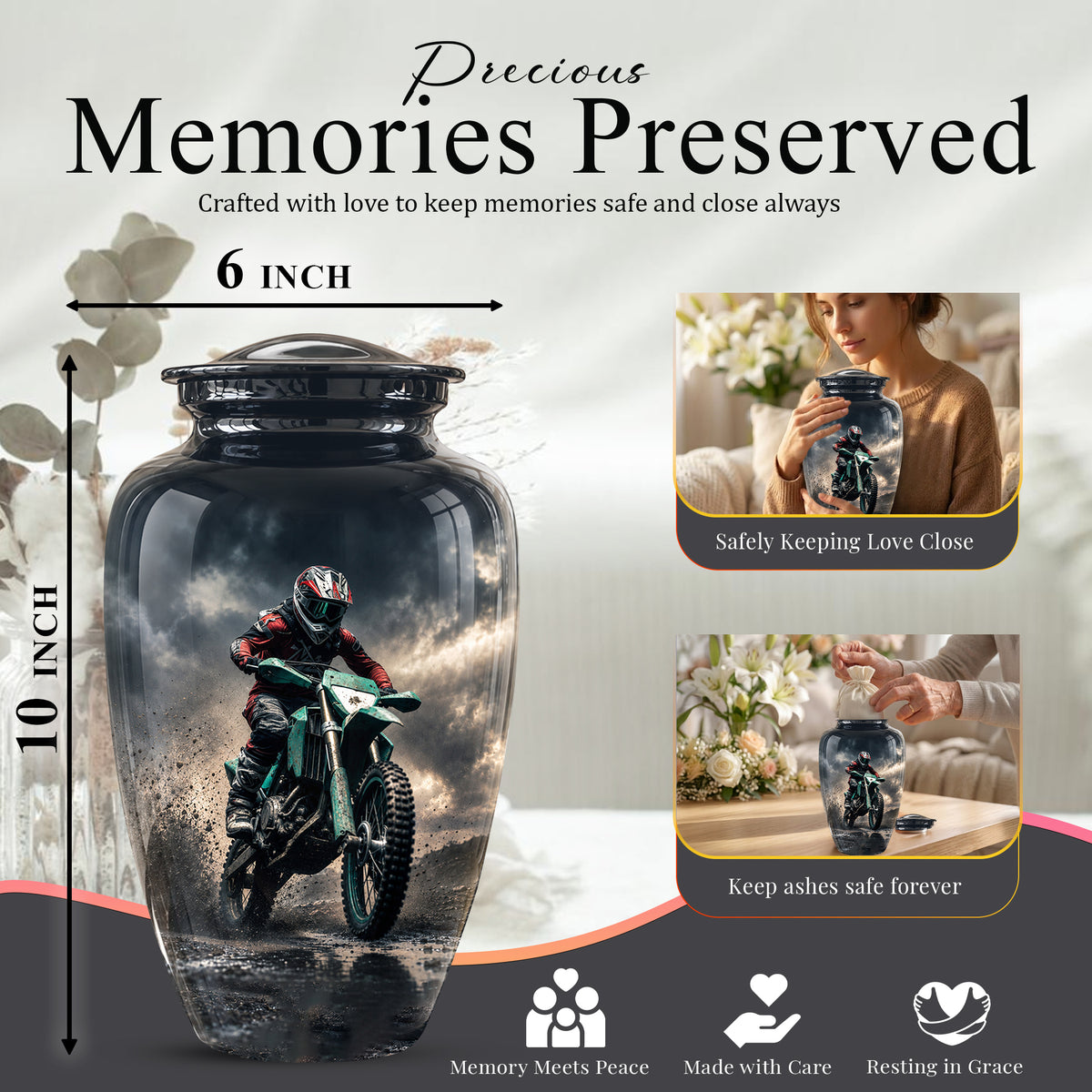 Dirt Bike Memorial Cremation Urn for Human Ashes – Personalized Motocross Motorcycle Urn