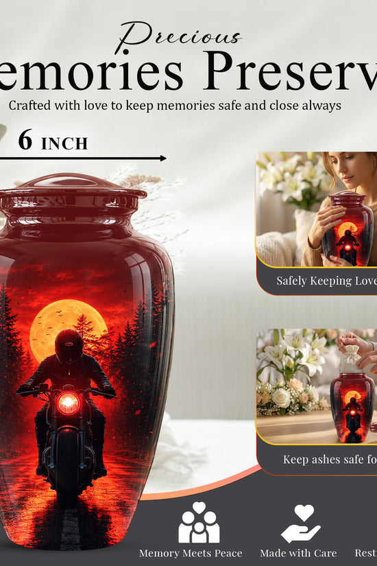Red Moon Motorcycle Memorial Cremation Urn for Human Ashes – Personalized Biker Tribute Urn