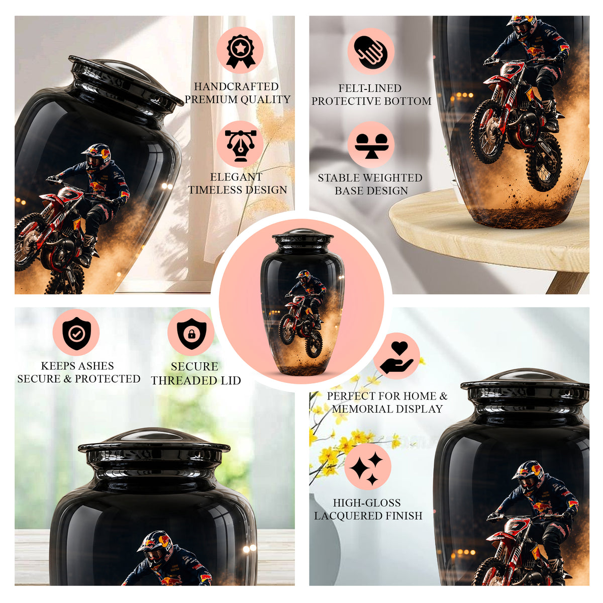 Motocross Rider Memorial Cremation Urn for Human Ashes – Personalized Dirt Bike Tribute Urn