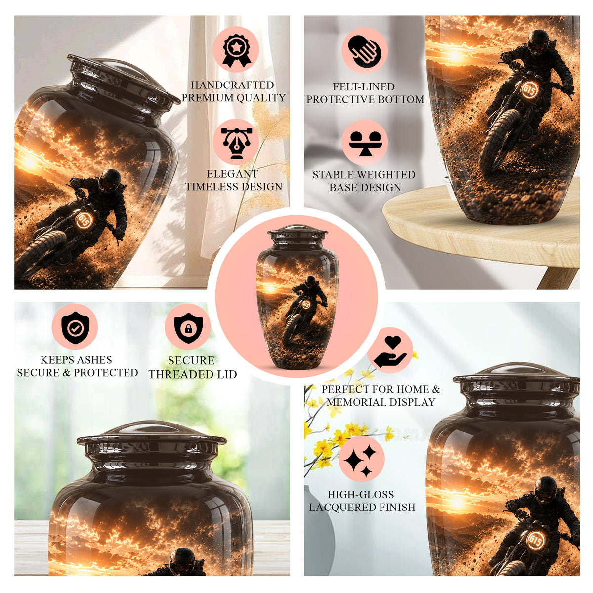 Adventure Motorcycle Memorial Cremation Urn for Human Ashes – Personalized Biker Tribute Urn