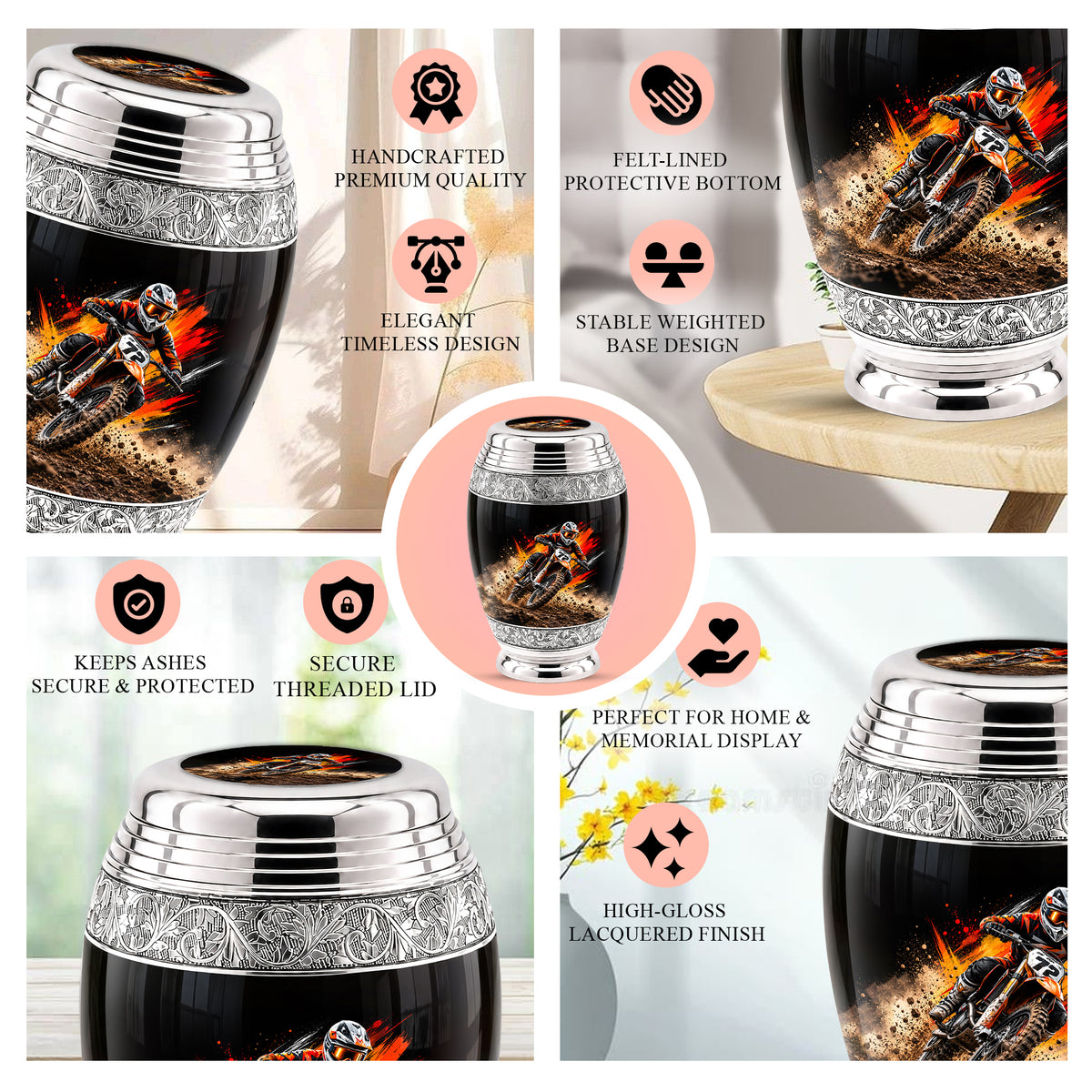 Motocross Dirt Bike Cremation Urn for Human Ashes – Personalized Motorcycle Memorial Urn