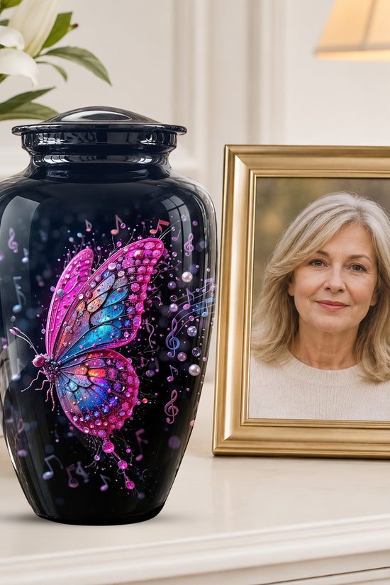 Butterfly Cremation Urn for Ashes - Pink and Blue Music Butterfly Memorial Urn