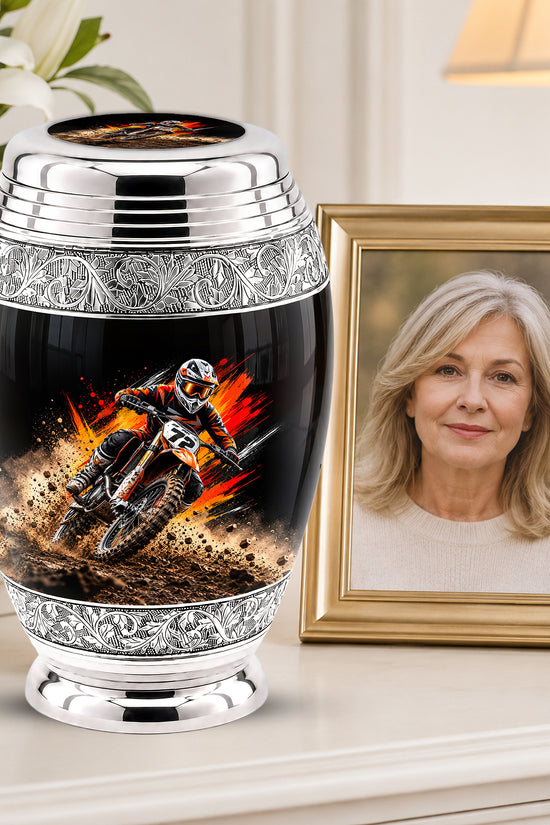 Motocross Dirt Bike Cremation Urn for Human Ashes – Personalized Motorcycle Memorial Urn
