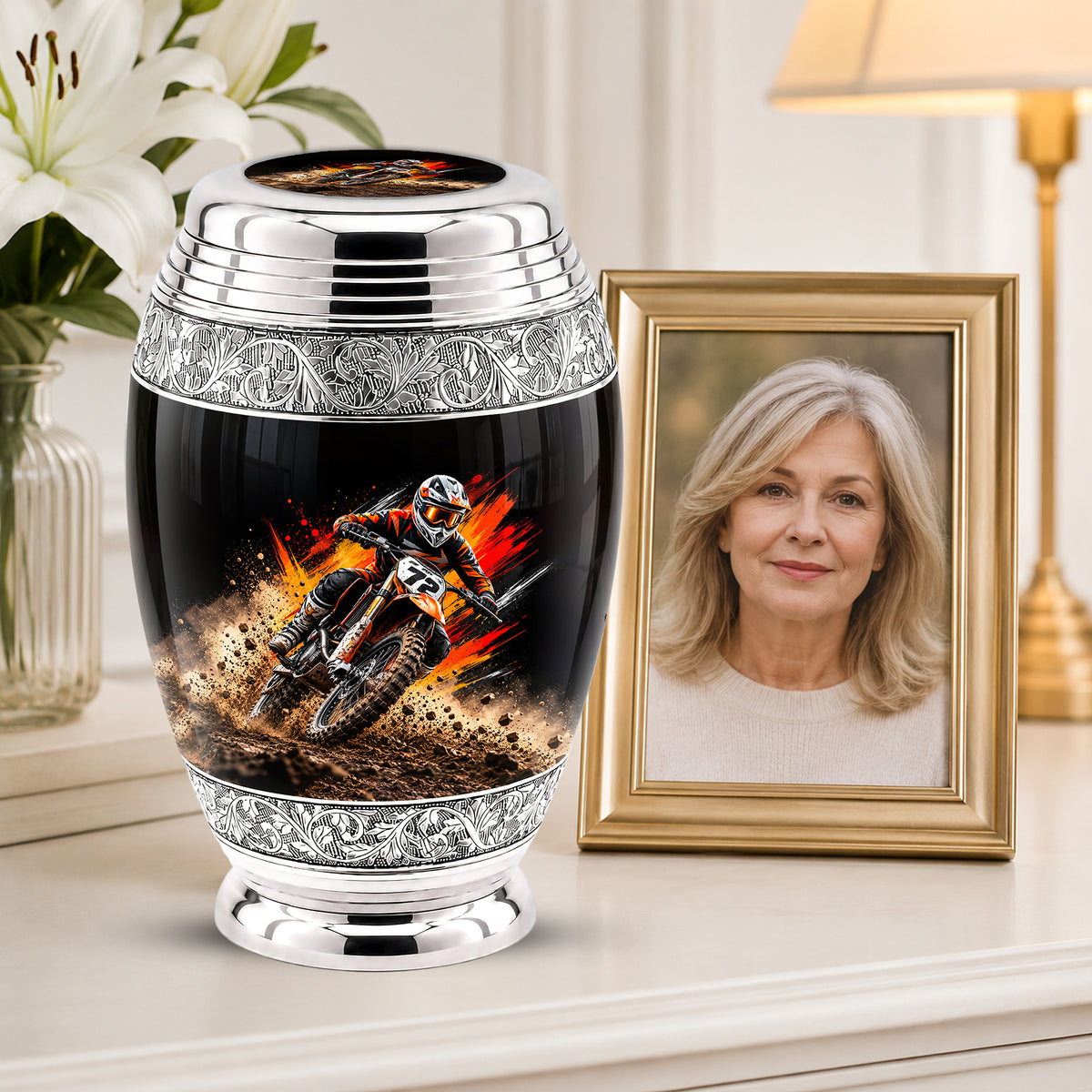 Motocross Dirt Bike Cremation Urn for Human Ashes – Personalized Motorcycle Memorial Urn
