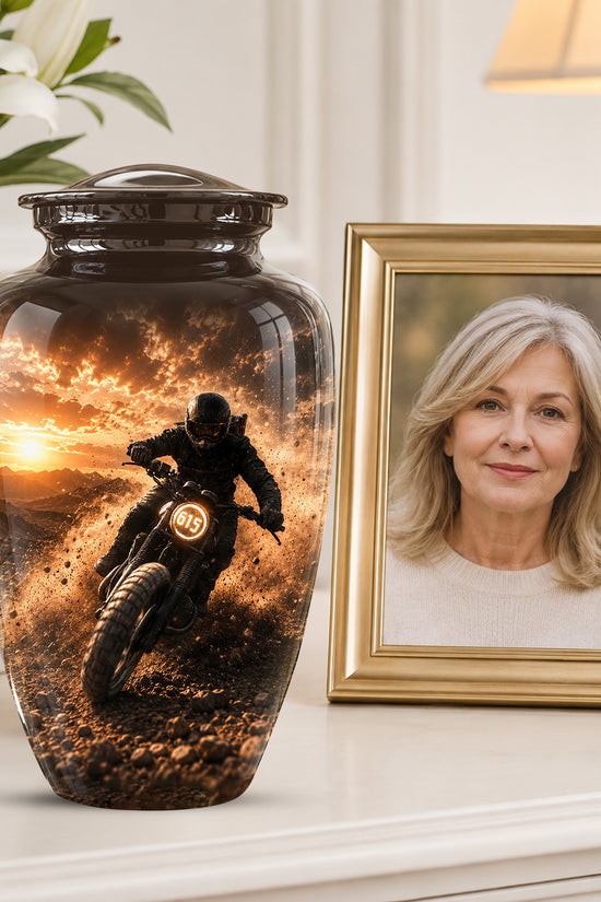 Adventure Motorcycle Memorial Cremation Urn for Human Ashes – Personalized Biker Tribute Urn