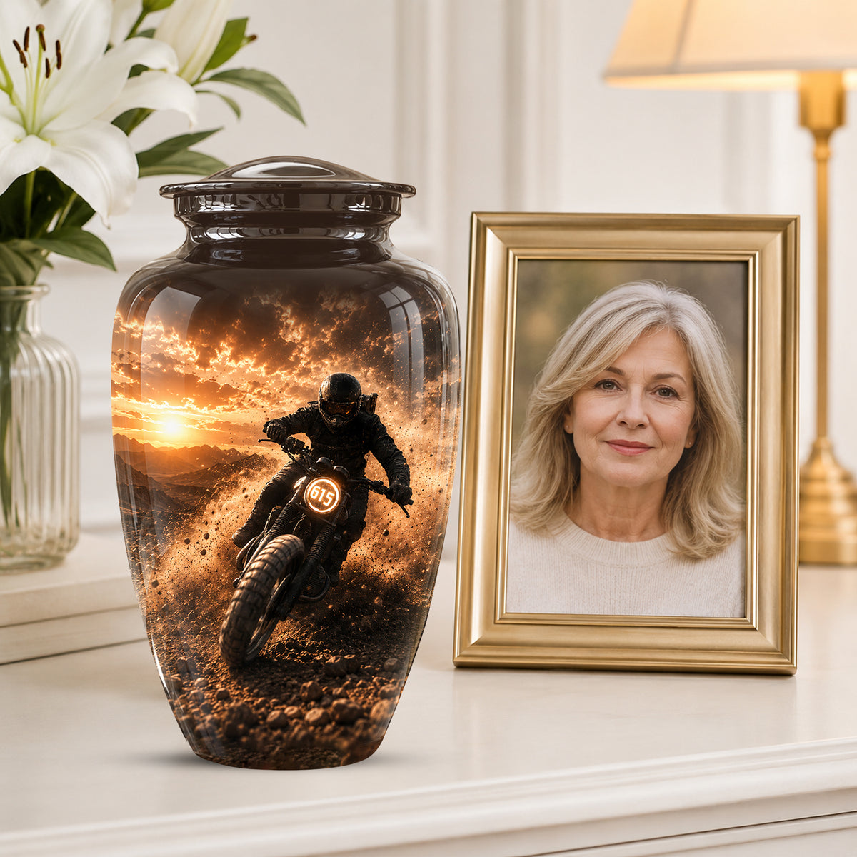 Adventure Motorcycle Memorial Cremation Urn for Human Ashes – Personalized Biker Tribute Urn