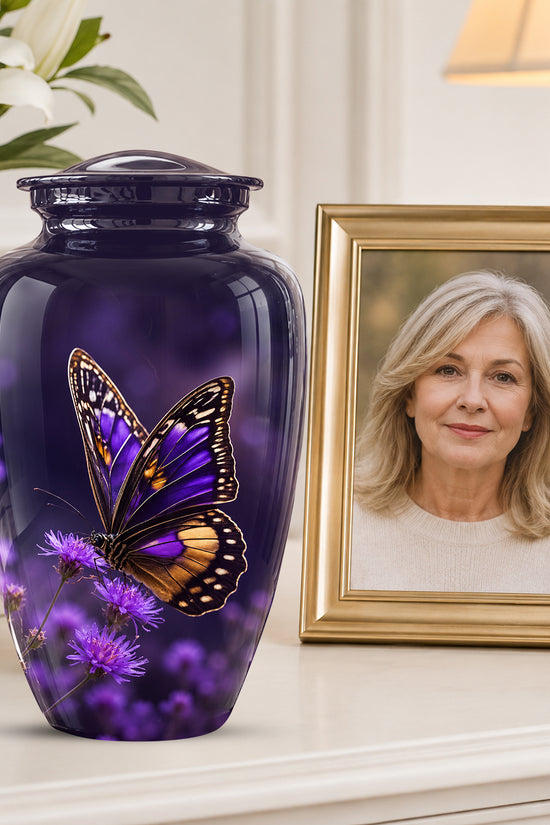 Purple Butterfly Cremation Urn  - Memorial Keepsake for Ashes
