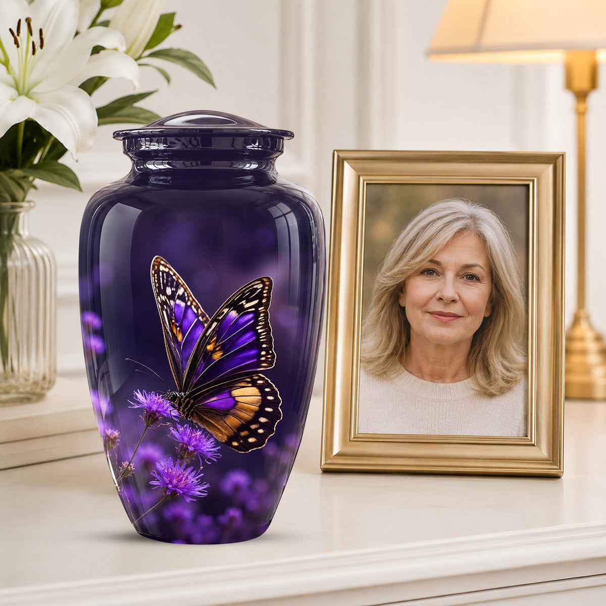 Purple Butterfly Cremation Urn  - Memorial Keepsake for Ashes