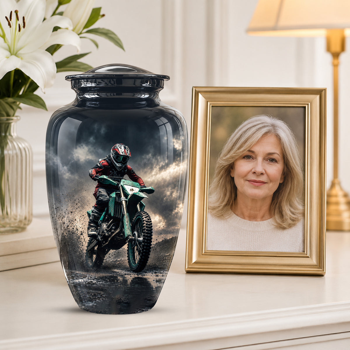 Dirt Bike Memorial Cremation Urn for Human Ashes – Personalized Motocross Motorcycle Urn