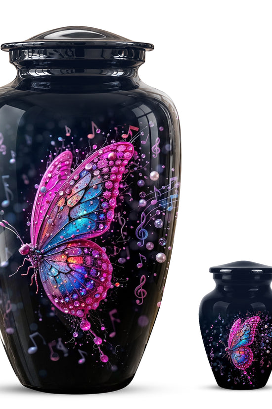 Butterfly Cremation Urn for Ashes - Pink and Blue Music Butterfly Memorial Urn
