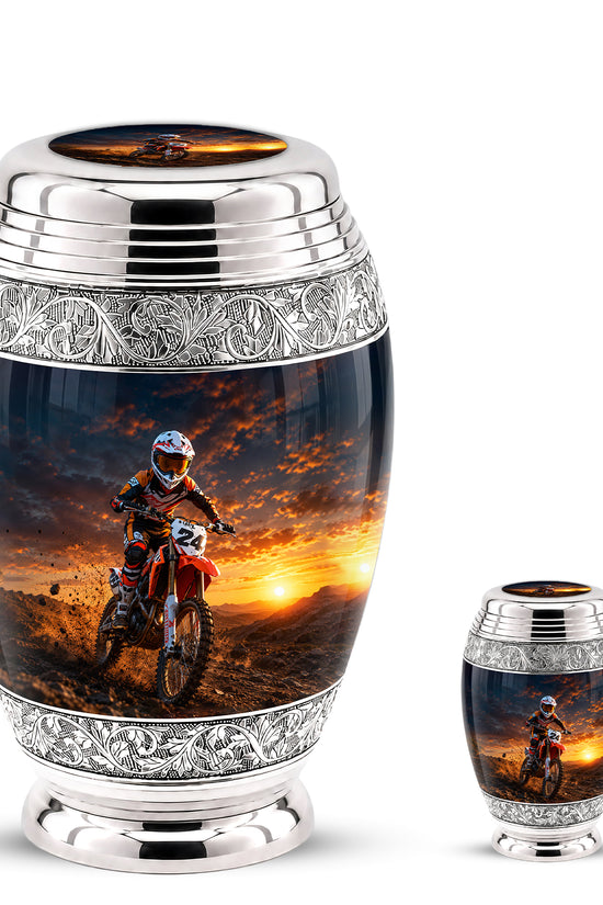 Motocross Sunset Cremation Urn for Human Ashes – Personalized Dirt Bike Memorial Urn