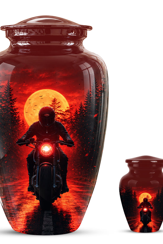 Red Moon Motorcycle Memorial Cremation Urn for Human Ashes – Personalized Biker Tribute Urn