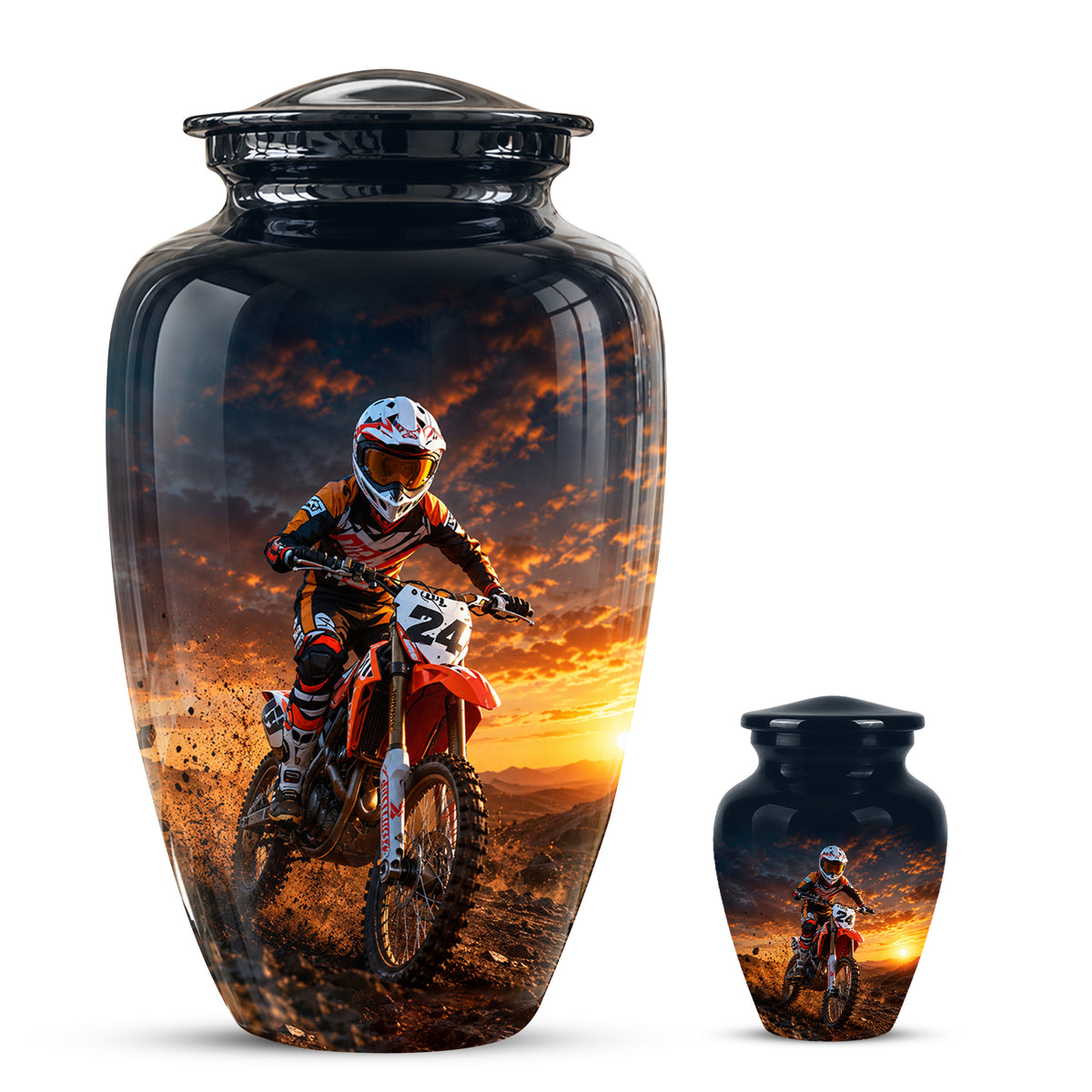 Motocross Sunset Cremation Urn for Human Ashes – Personalized Dirt Bike Memorial Urn