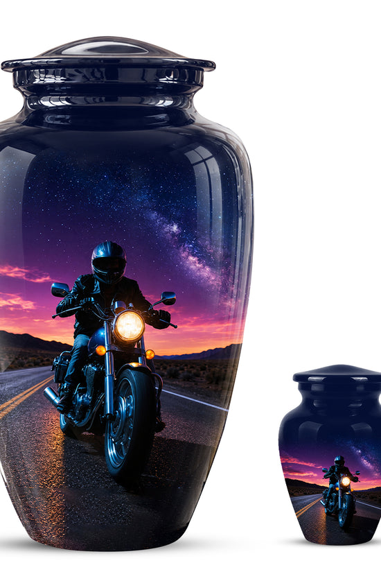 Motorcycle Cremation Urn - Rider Memorial Tribute, Metal Keepsake Urn