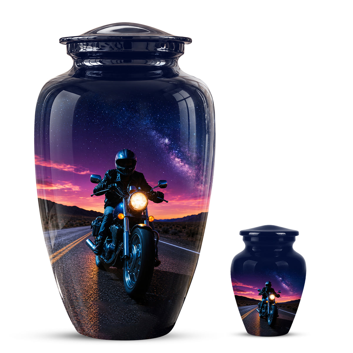 Motorcycle Cremation Urn - Rider Memorial Tribute, Metal Keepsake Urn