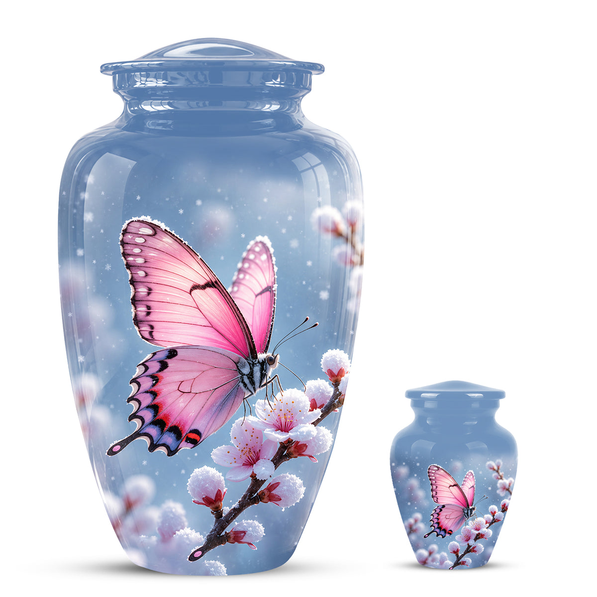 Pink Butterfly Cremation Urn - Cherry Blossom Memorial Keepsake