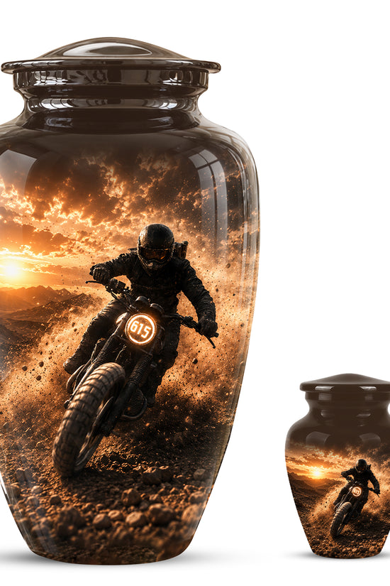 Adventure Motorcycle Memorial Cremation Urn for Human Ashes – Personalized Biker Tribute Urn