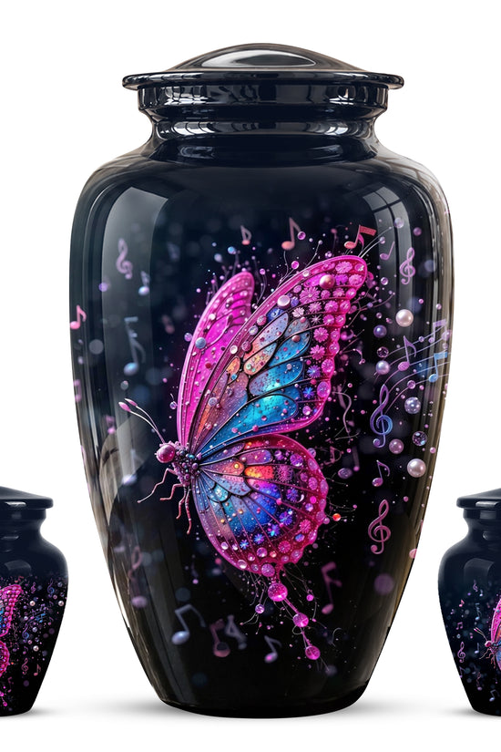 Butterfly Cremation Urn for Ashes - Pink and Blue Music Butterfly Memorial Urn