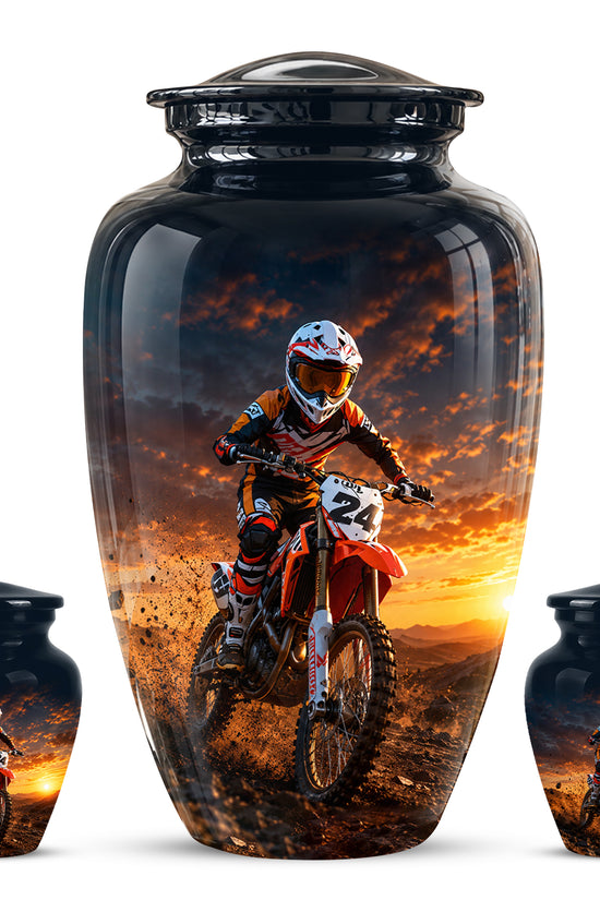 Motocross Sunset Cremation Urn for Human Ashes – Personalized Dirt Bike Memorial Urn