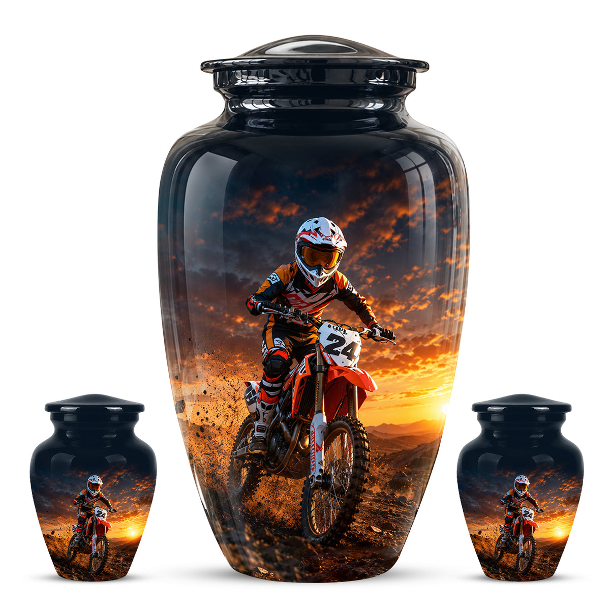 Motocross Sunset Cremation Urn for Human Ashes – Personalized Dirt Bike Memorial Urn