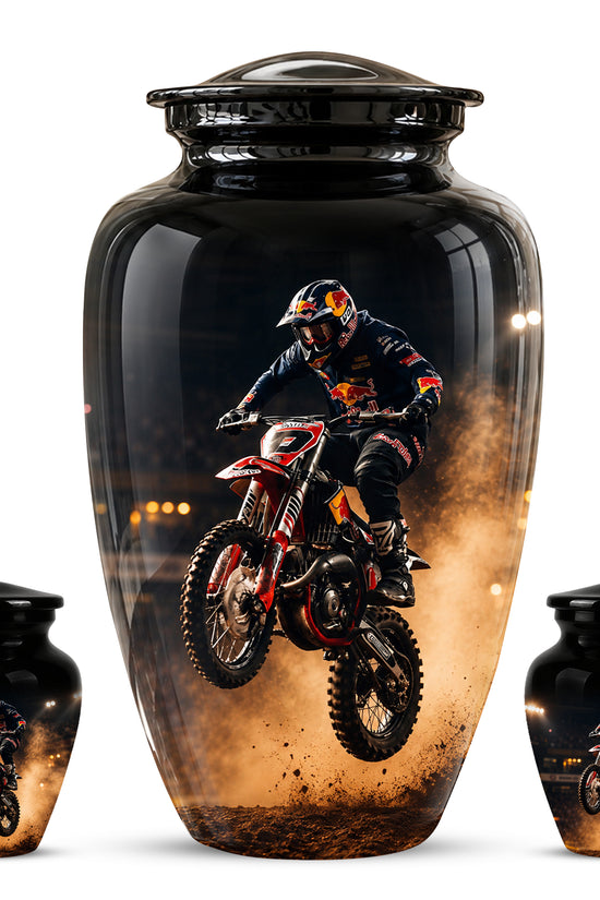 Motocross Rider Memorial Cremation Urn for Human Ashes – Personalized Dirt Bike Tribute Urn