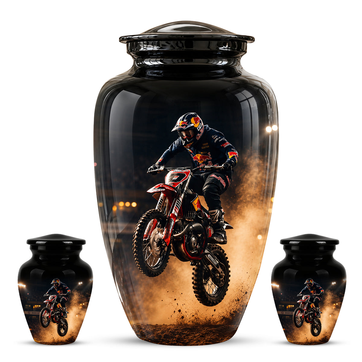 Motocross Rider Memorial Cremation Urn for Human Ashes – Personalized Dirt Bike Tribute Urn