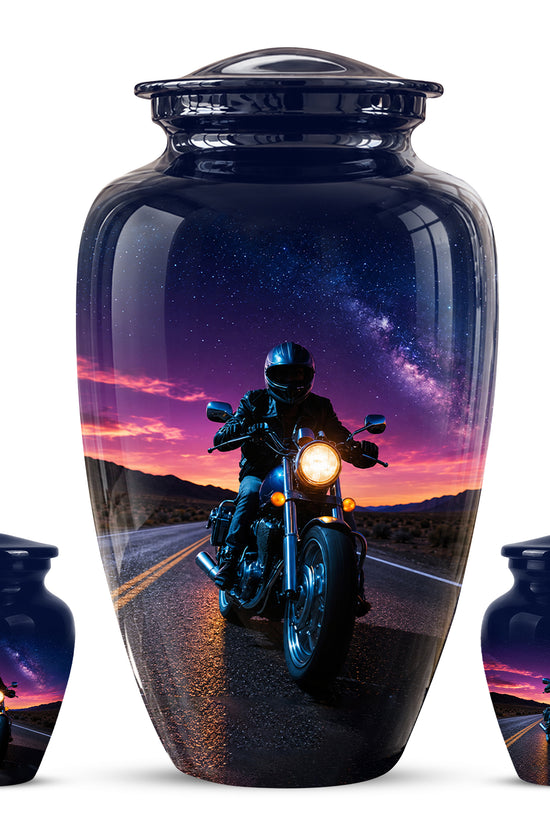 Motorcycle Cremation Urn - Rider Memorial Tribute, Metal Keepsake Urn
