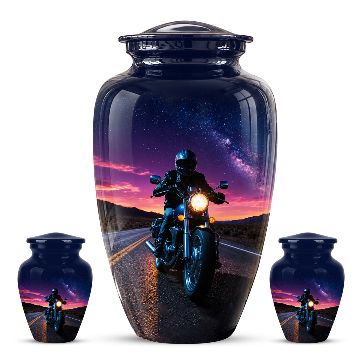 Motorcycle Cremation Urn - Rider Memorial Tribute, Metal Keepsake Urn
