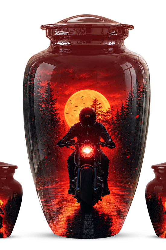 Red Moon Motorcycle Memorial Cremation Urn for Human Ashes – Personalized Biker Tribute Urn