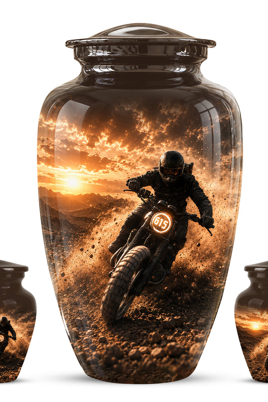 Adventure Motorcycle Memorial Cremation Urn for Human Ashes – Personalized Biker Tribute Urn