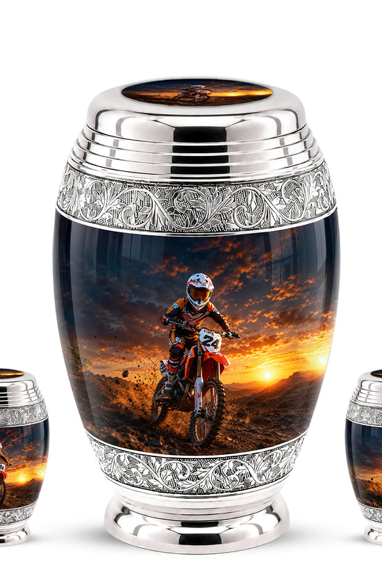 Motocross Sunset Cremation Urn for Human Ashes – Personalized Dirt Bike Memorial Urn