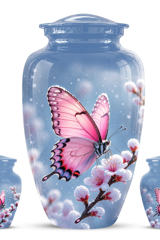 Pink Butterfly Cremation Urn - Cherry Blossom Memorial Keepsake