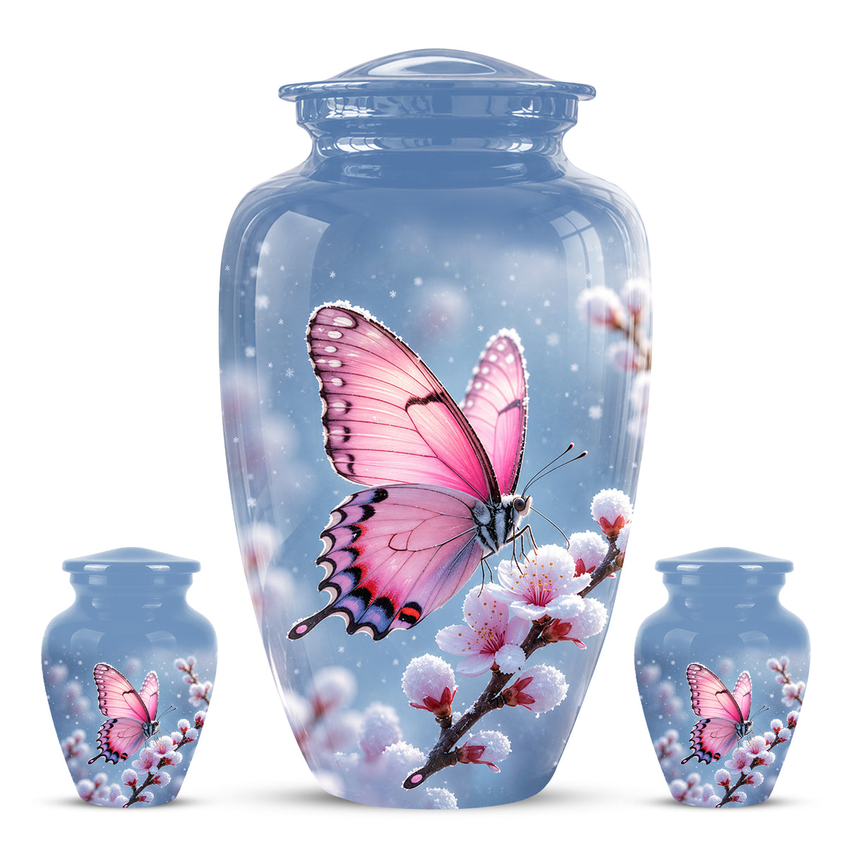 Pink Butterfly Cremation Urn - Cherry Blossom Memorial Keepsake